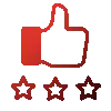Ícono de pulgar hacia arriba con estrellas de valoración