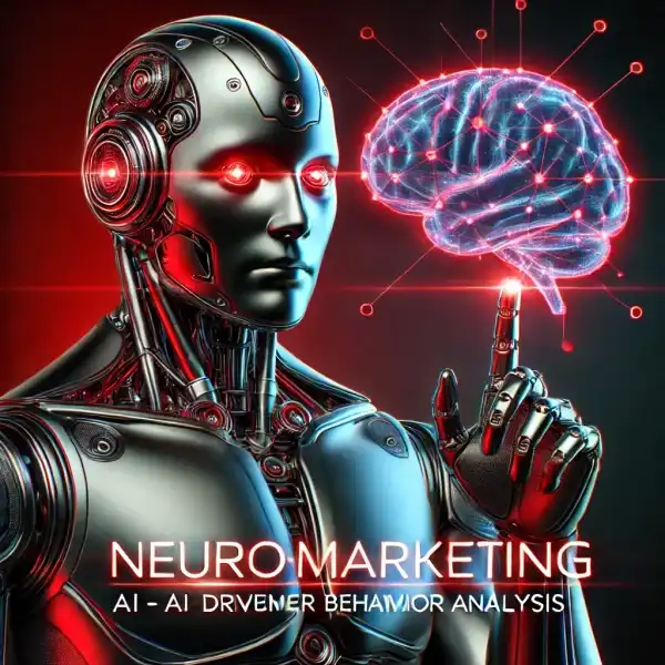 Gráfico de neuromarketing con elementos visuales tecnológicos y cerebrales